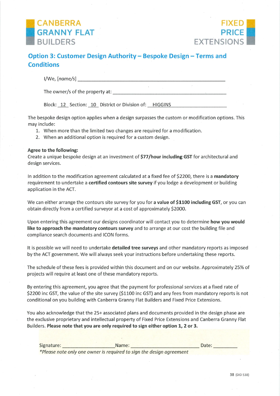 Canberra Granny Flat Builders How to Complete the Design Agreement